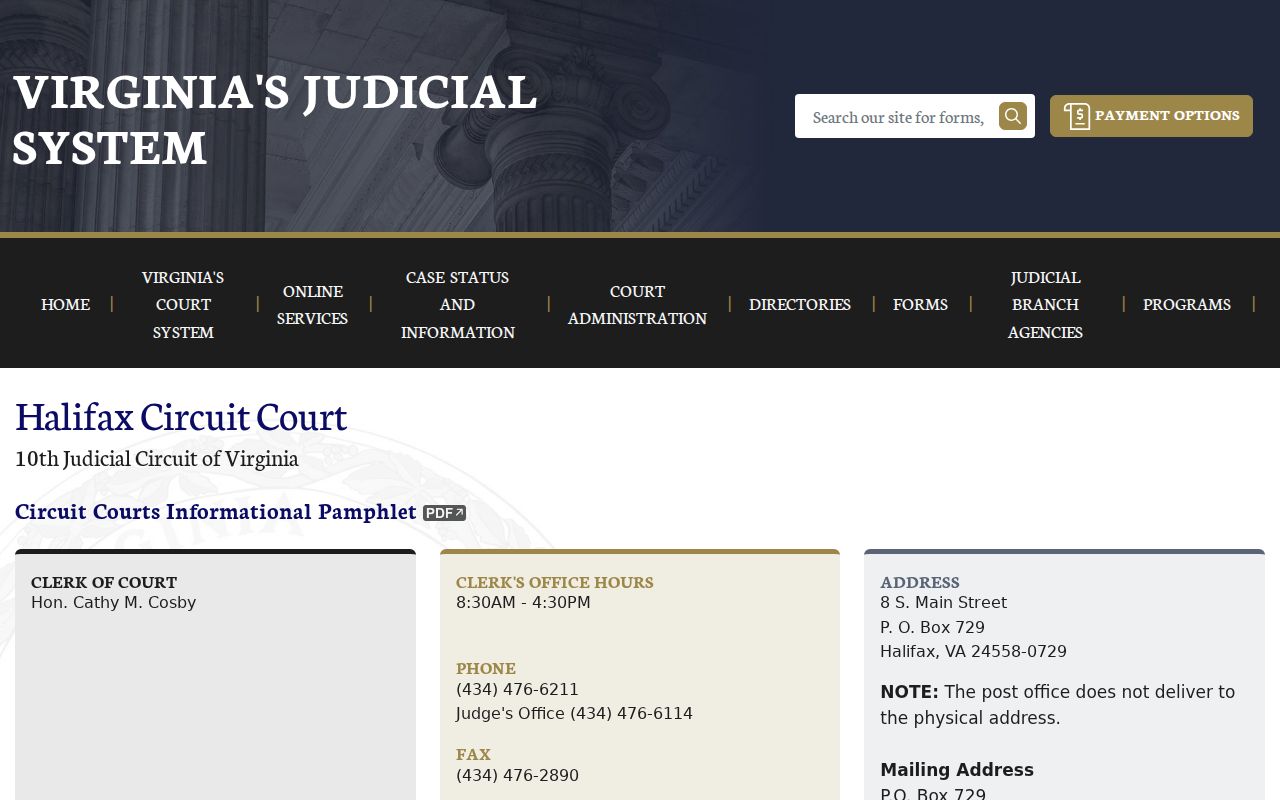 Halifax County warrant records and Circuit Court clerk contact
