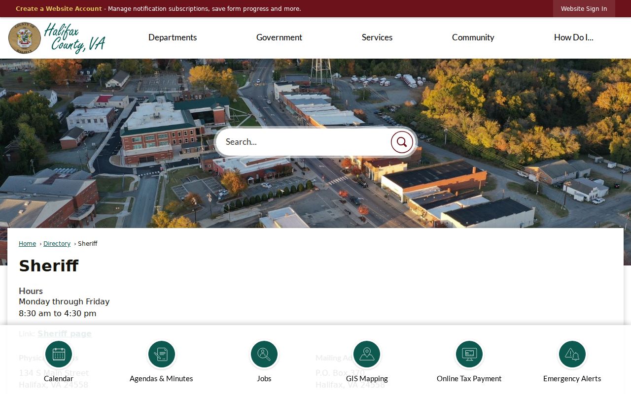 Halifax County warrant contact routes in the official sheriff directory