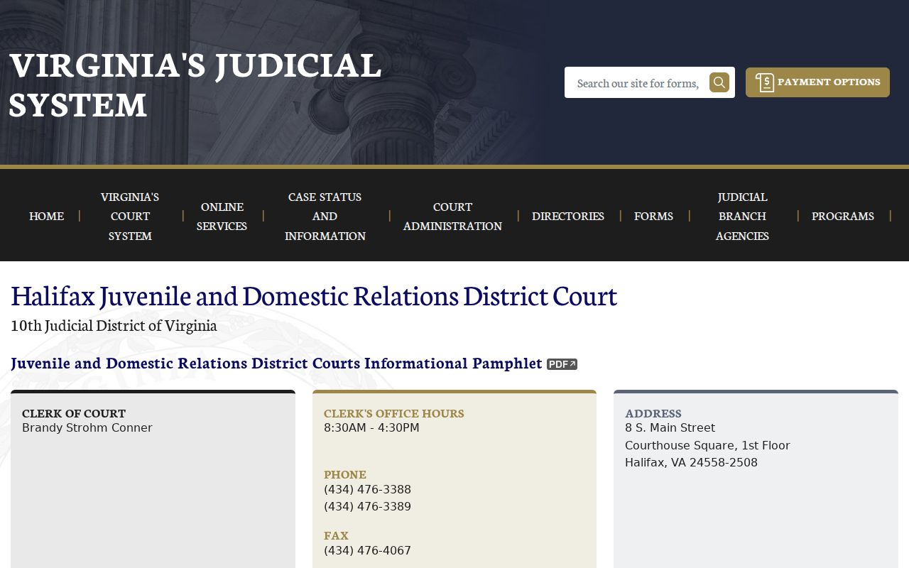 Halifax County bench and support process through the JDR Clerk