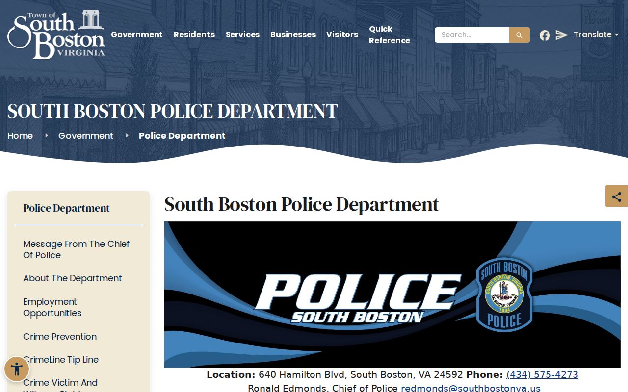 Archived South Boston police department listing