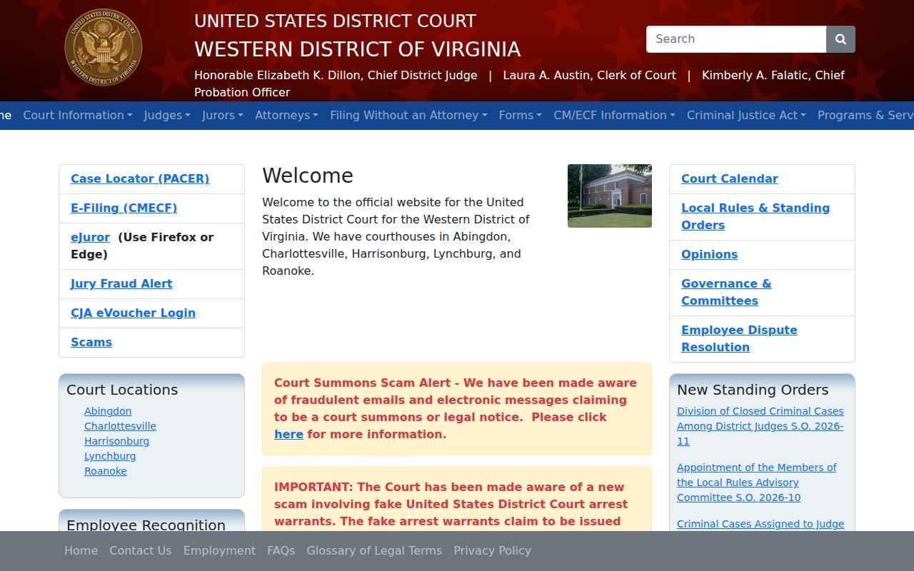Official Western District of Virginia federal court website