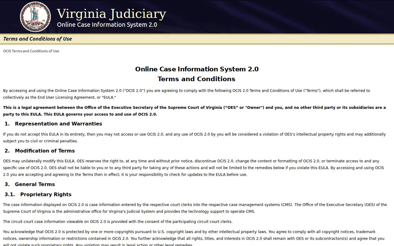 Halifax County warrant record access through Virginia OCIS terms